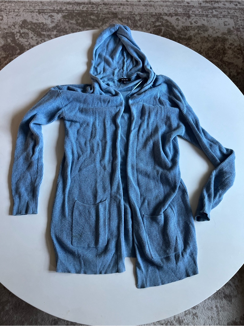 VERVE AMI Blue Hooded Knitted Cardigan Sweater, Size Medium